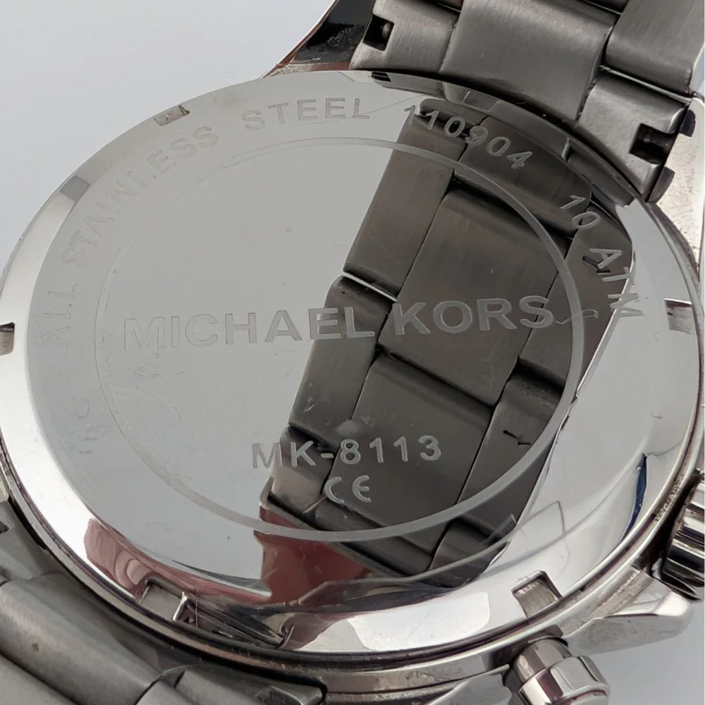 Michael Kors MK8113 Chronograph Watch Black Dial Stainless Steel 45mm 10ATM Date